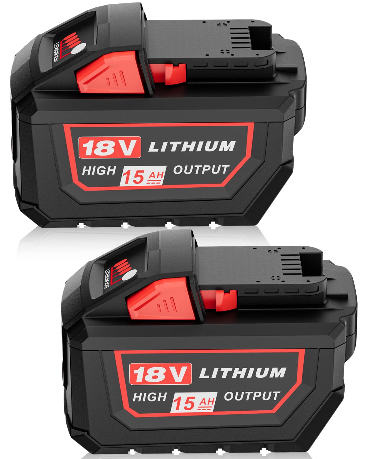 HOCHSTERN Milwaukee 18V 15Ah battery front view, high capacity for longer runtime.