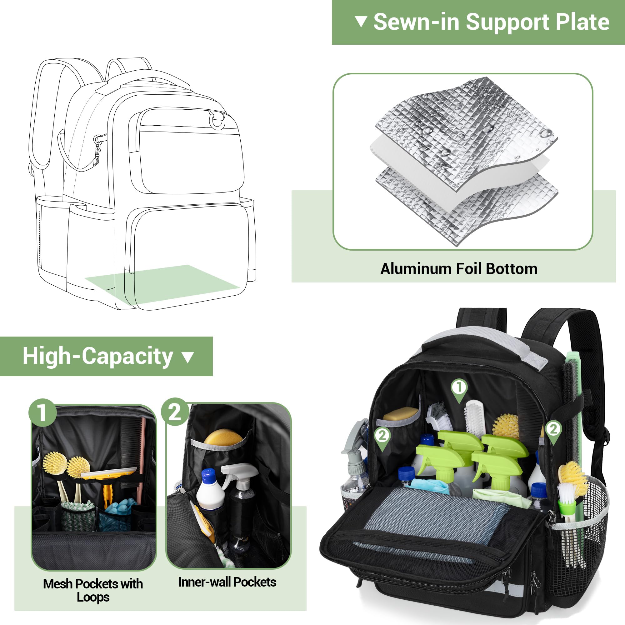 HODRANT Cleaning Backpack side pockets for wet and dry tool organization