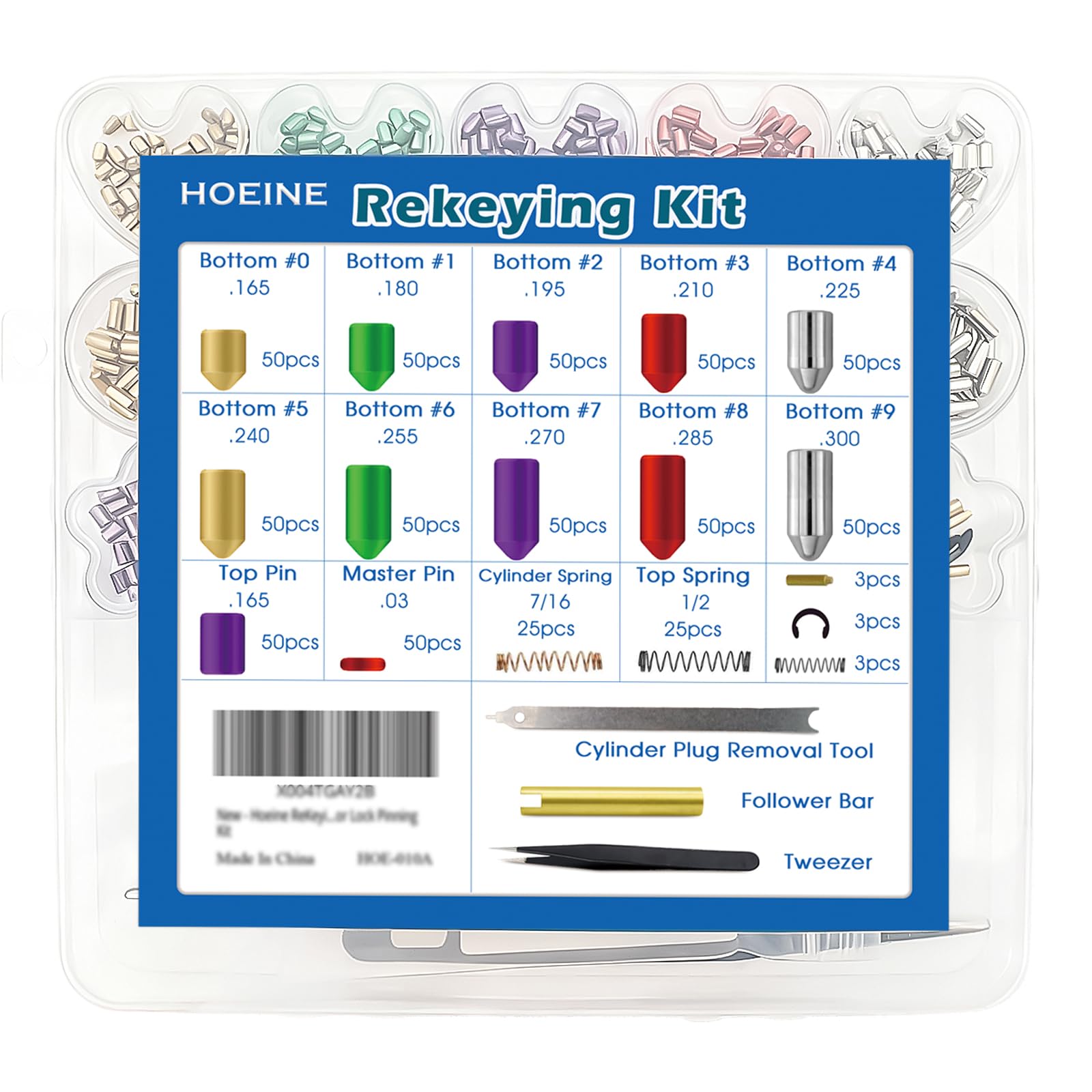 Hoeine bottom pins 0–9 in assorted sizes for fast rekeying