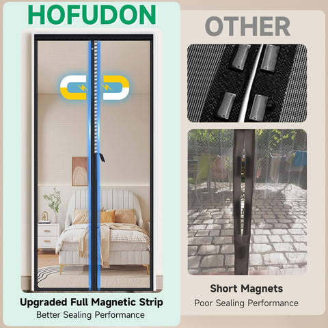 HOFUDON 35x82 inch screen fits doorways up to 32x80 inches.