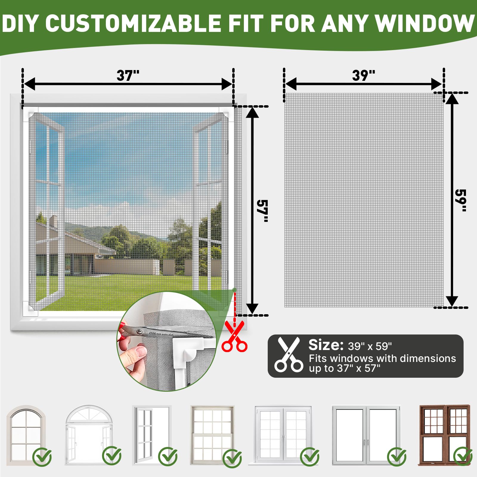 HOFUDON adjustable size frame trimmed to fit 39 by 59 inches.