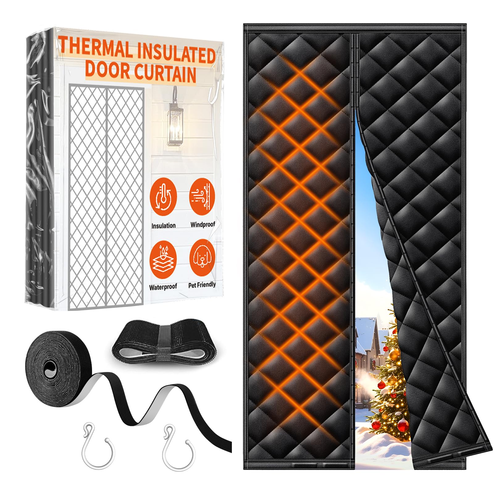 HOFUDON thermal door curtain providing full coverage for a 36x80 inch doorway.