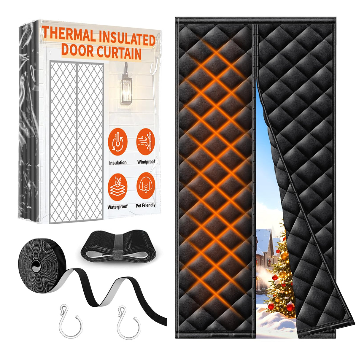 HOFUDON thermal door curtain providing full coverage for a 36x80 inch doorway.