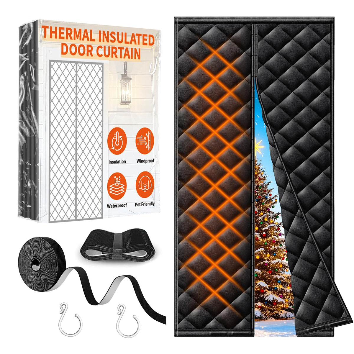 HOFUDON magnetic seal door curtain close-up showing seamless closure for drafts