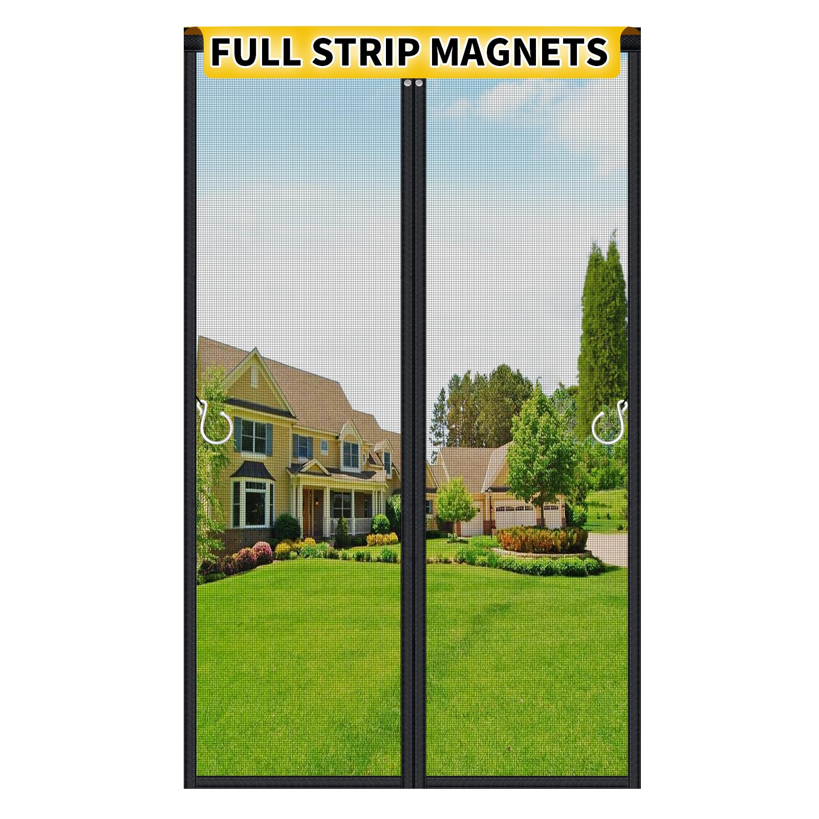 HOFUDON upgraded magnetic screen door with full-strip magnets for seamless auto closing.