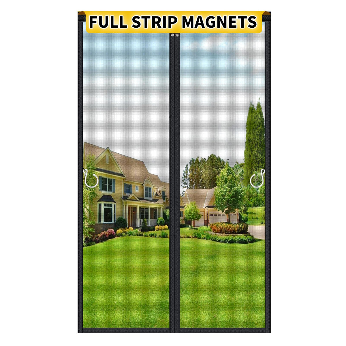 HOFUDON upgraded magnetic screen door with full-strip magnets for seamless auto closing.