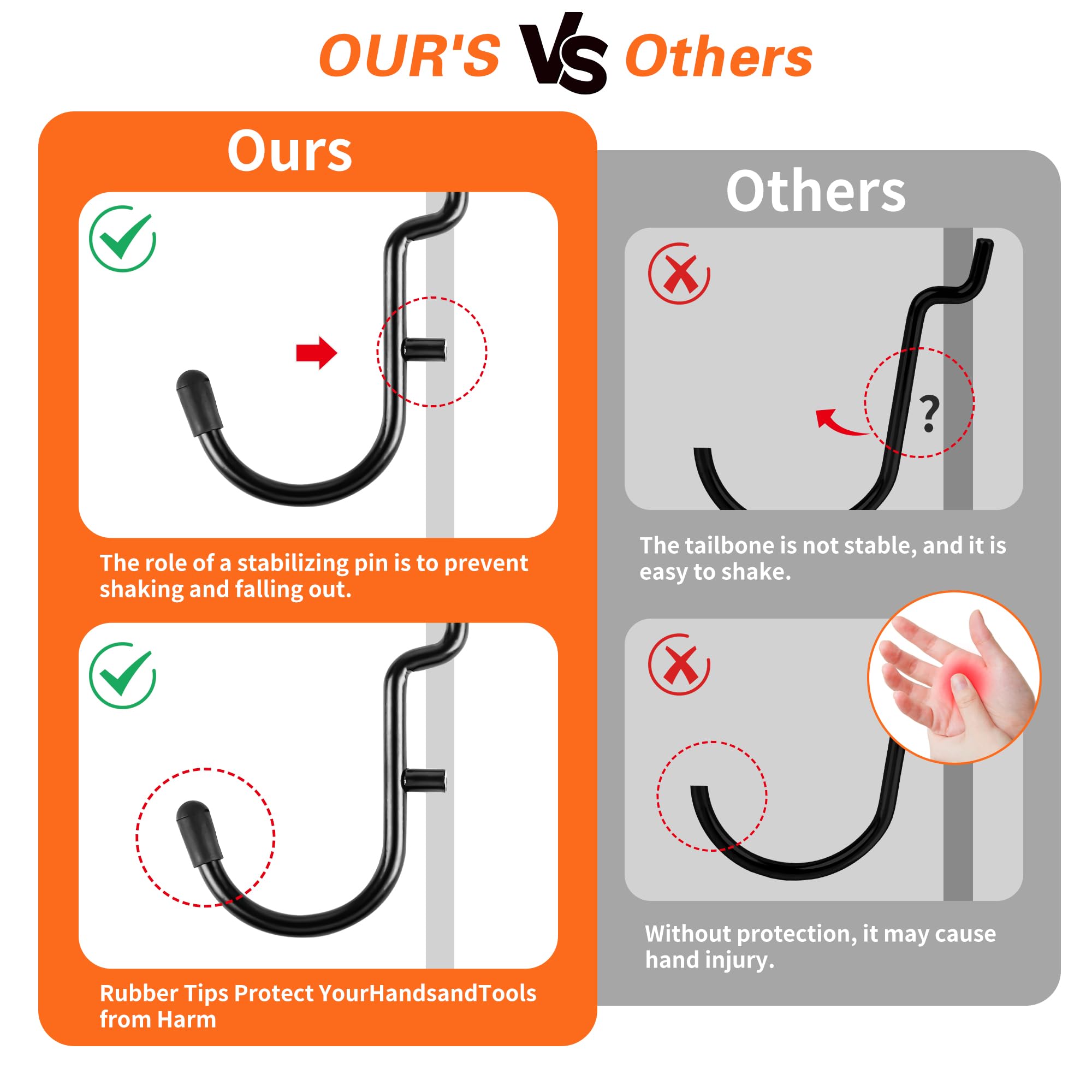 Hogurity peg-lock system keeps pegs and hooks securely attached.