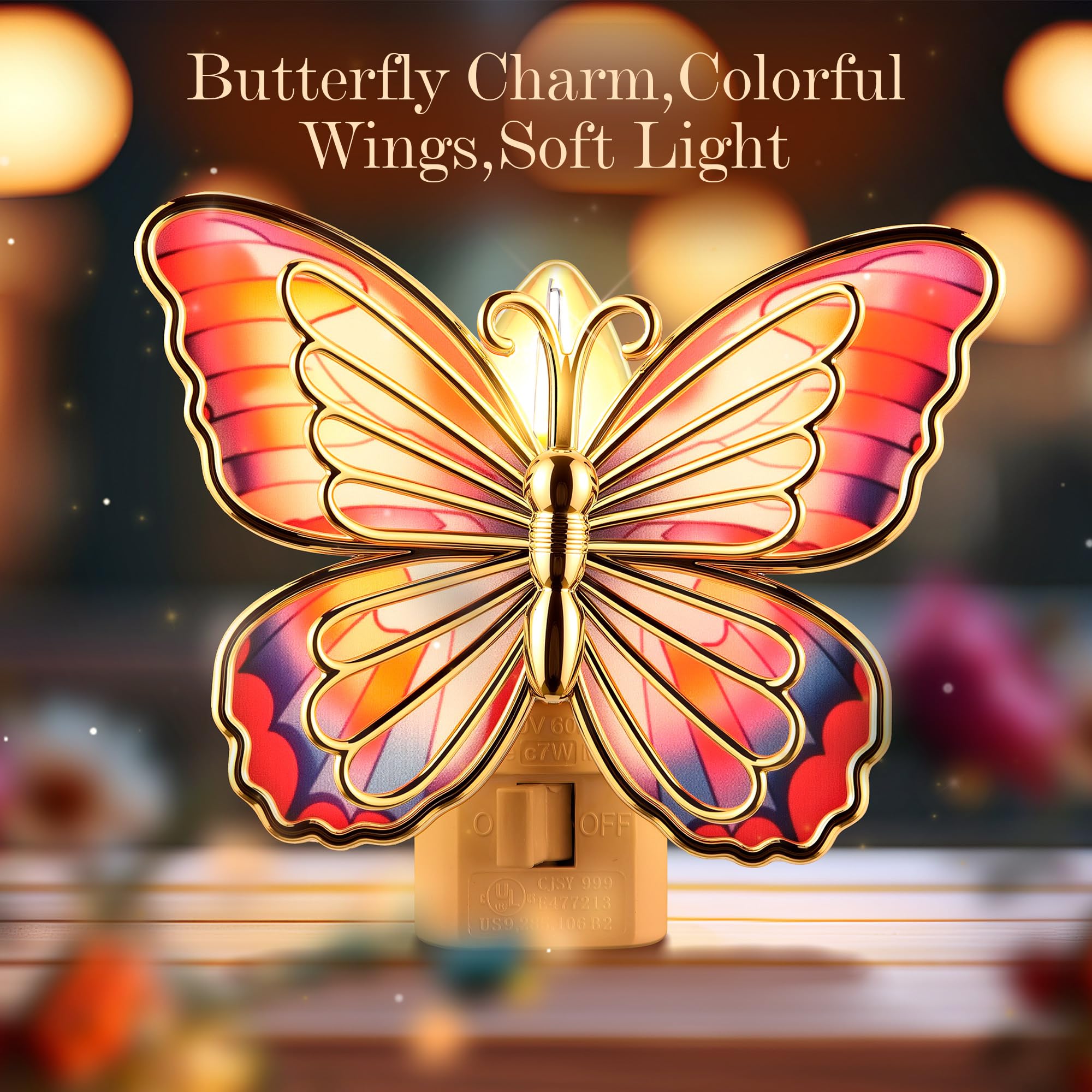 Hohean Butterfly Night Light wall plug keeps outlets accessible and neat.