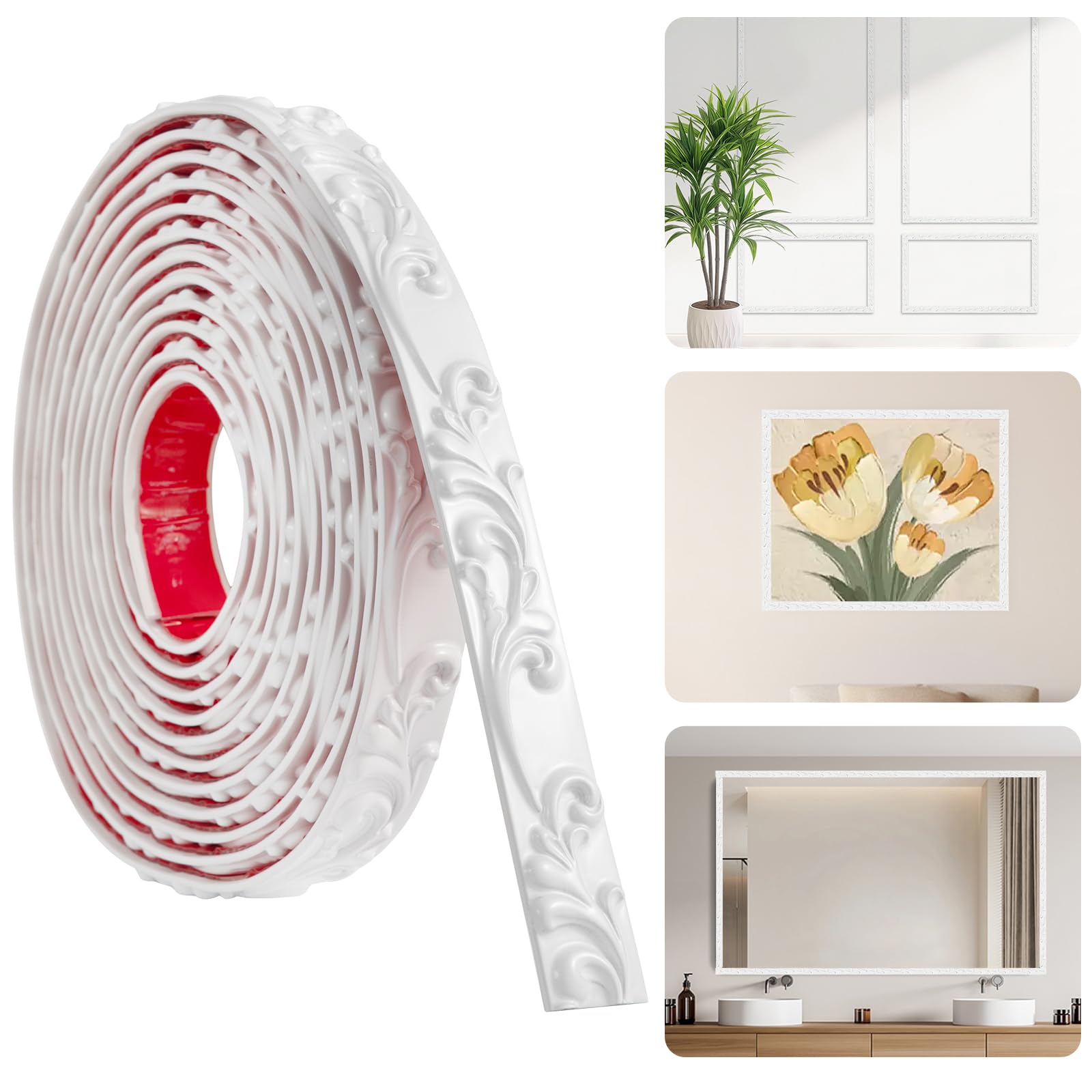 HOHNNYREET crown molding trim accents a bathroom mirror edge with a seamless border.