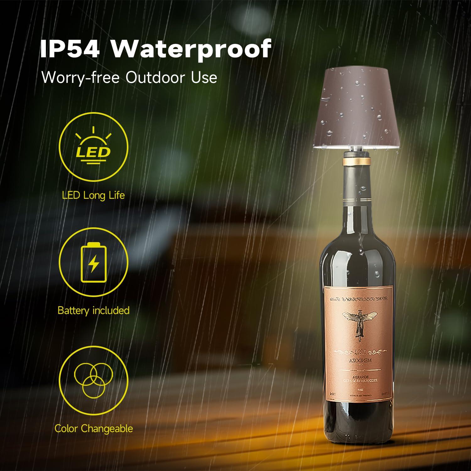 Hoide 2025 rechargeable bottle lamp with 2400mAh battery for cordless rooms and bars.