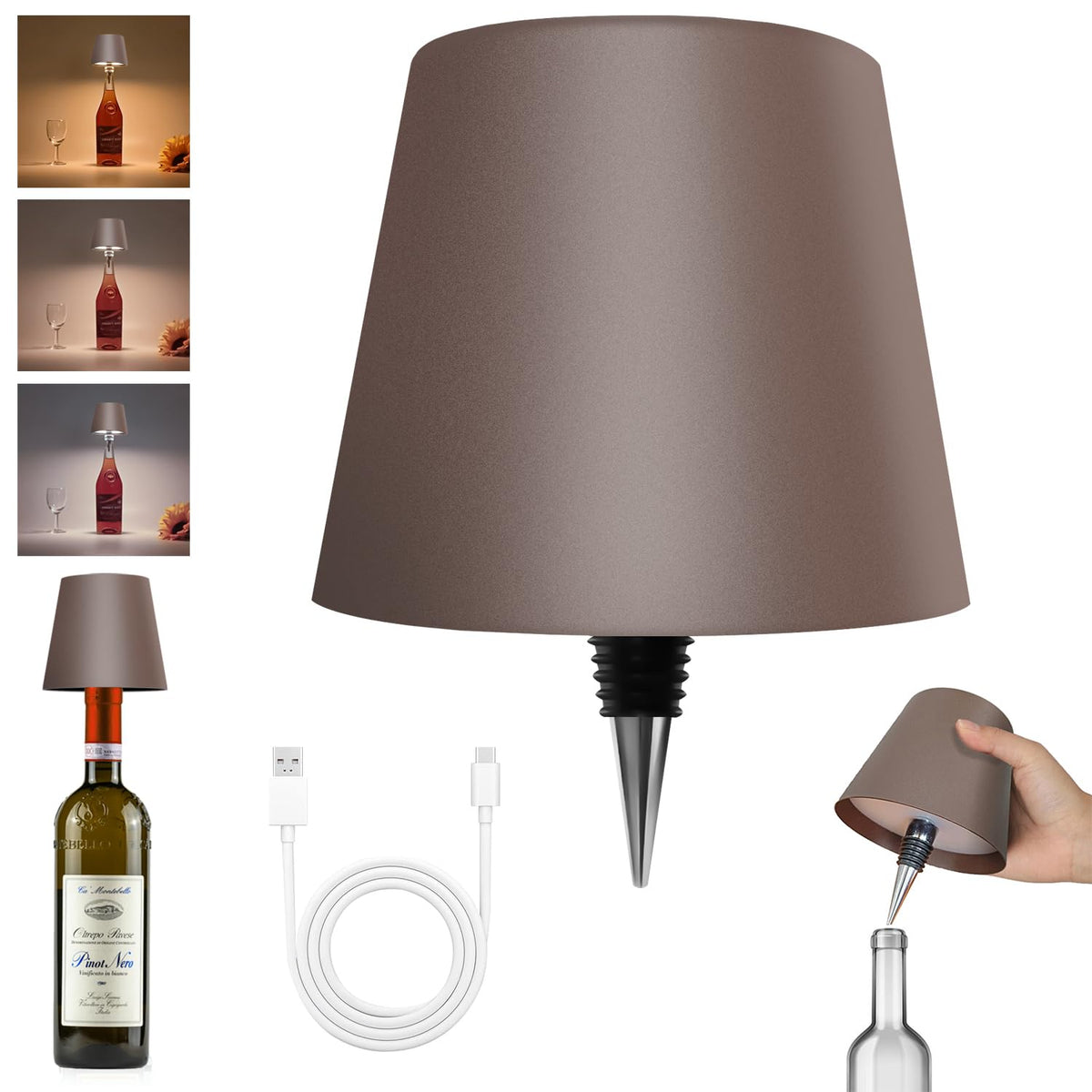 Hoide 2025 wireless bottle lamp on table creates warm ambiance for wine collections.