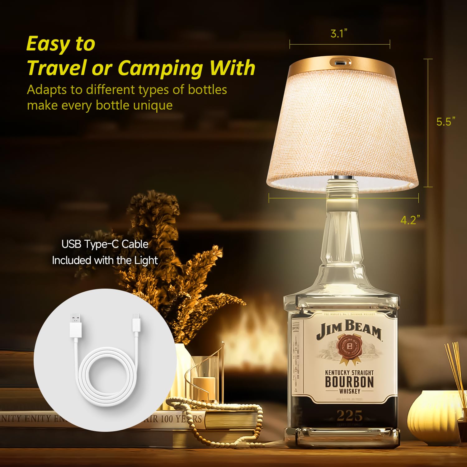 Hoide Bottle Lamp runs up to 12 hours at low brightness.