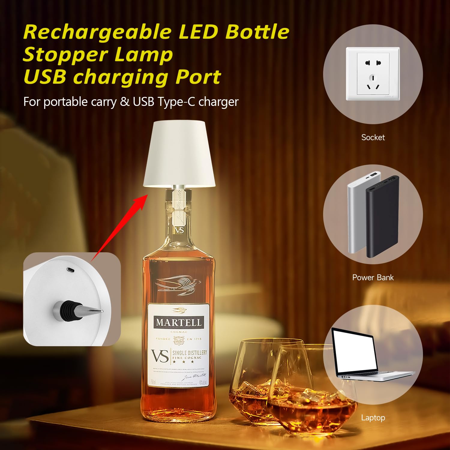 Hoide bottle lamp 3-tone switch offers warm, natural, or cool lighting.