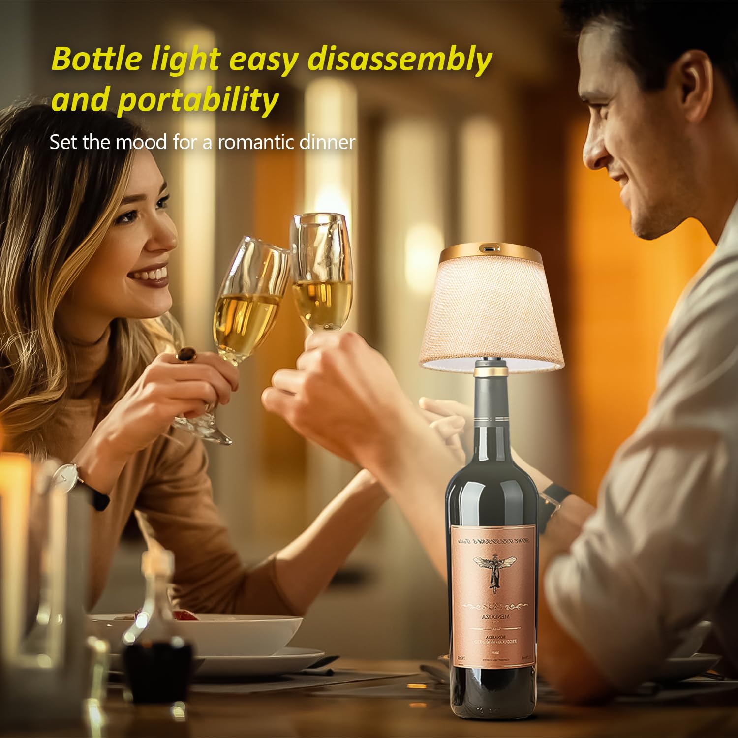 Hoide Bottle Lamp dining ambience creates warm table lighting.