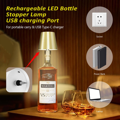 Hoide bottle lamp shown in empty or filled bottle for ambient glow.