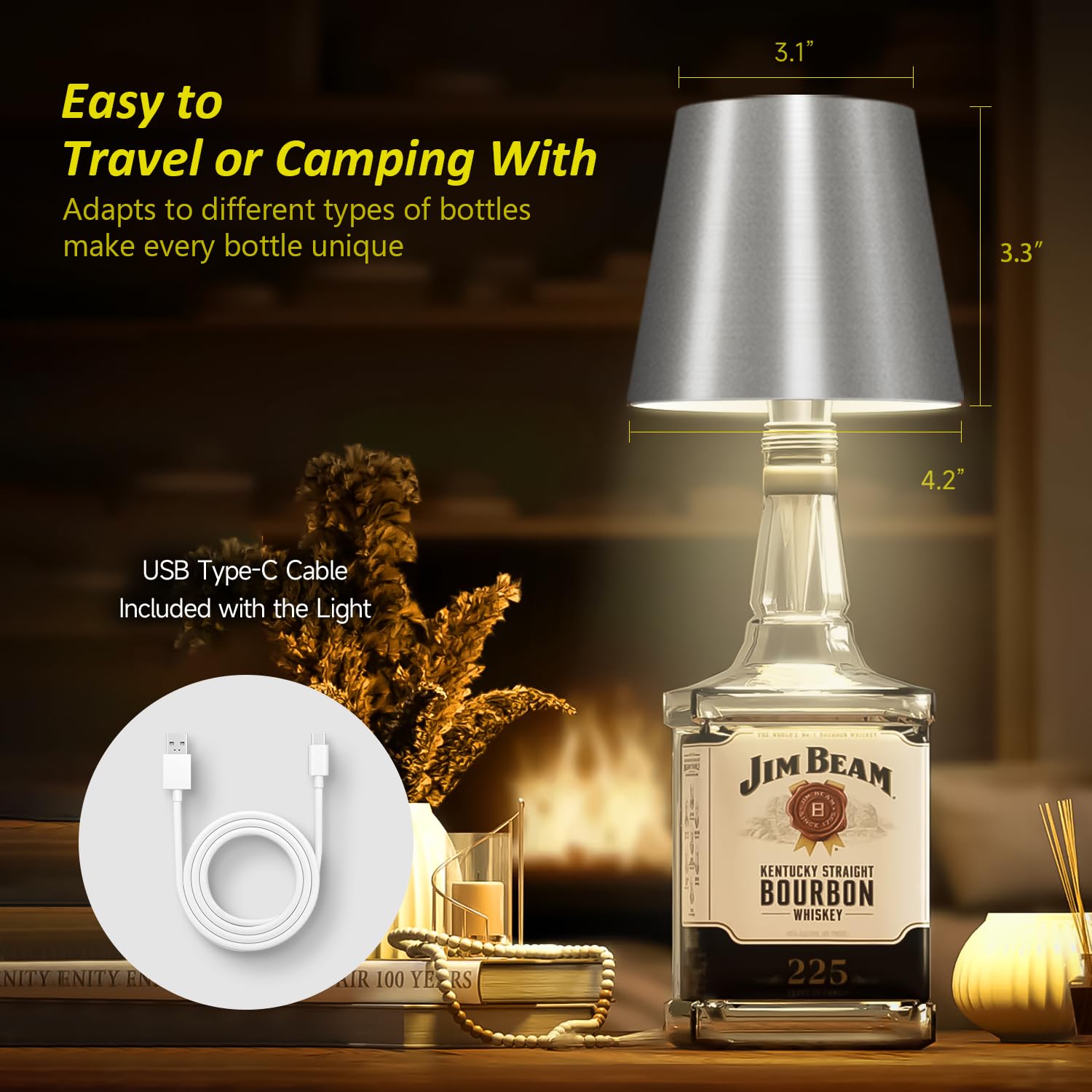 Hoide bottle lamp with IP54 aluminum body withstands light rain.