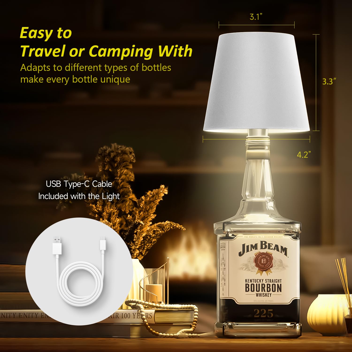 Hoide portable wireless bottle lamp ideal for tables, bars, or outdoor spaces.