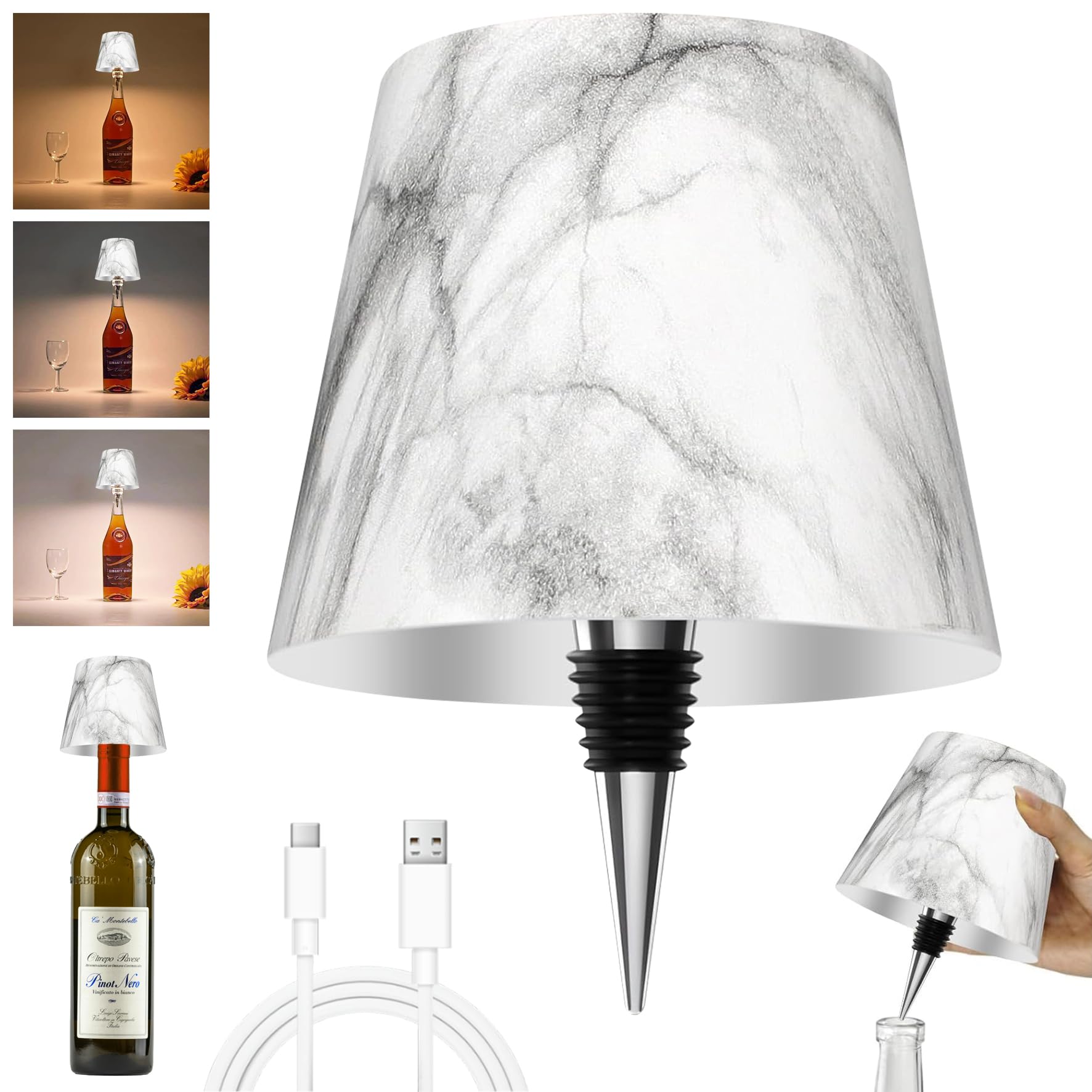 Hoide bottle lamp shade on a bottle creating a warm dining ambience