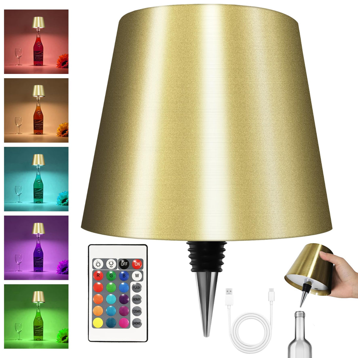 Hoide bottle lamp with silicone adapter fits many bottle necks for versatile use.