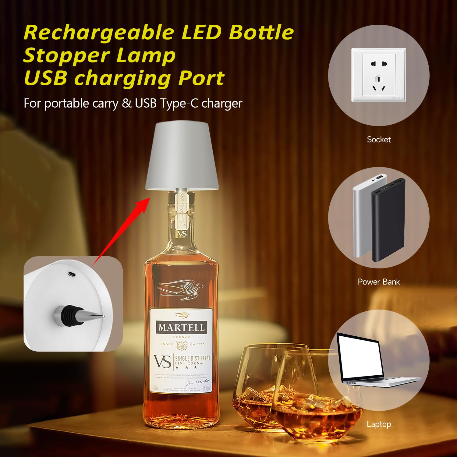 Hoide touch-dimmable bottle lamp offers warm, natural, and cool light moods.
