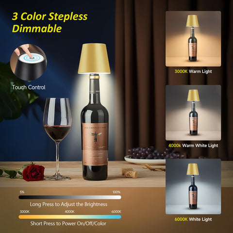 Hoide bottle lamp showing touch switch for quick color temperature control.