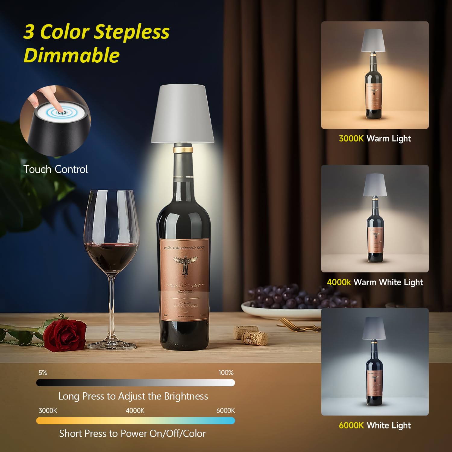 Hoide bottle lamp USB-C charging port enables quick recharges.