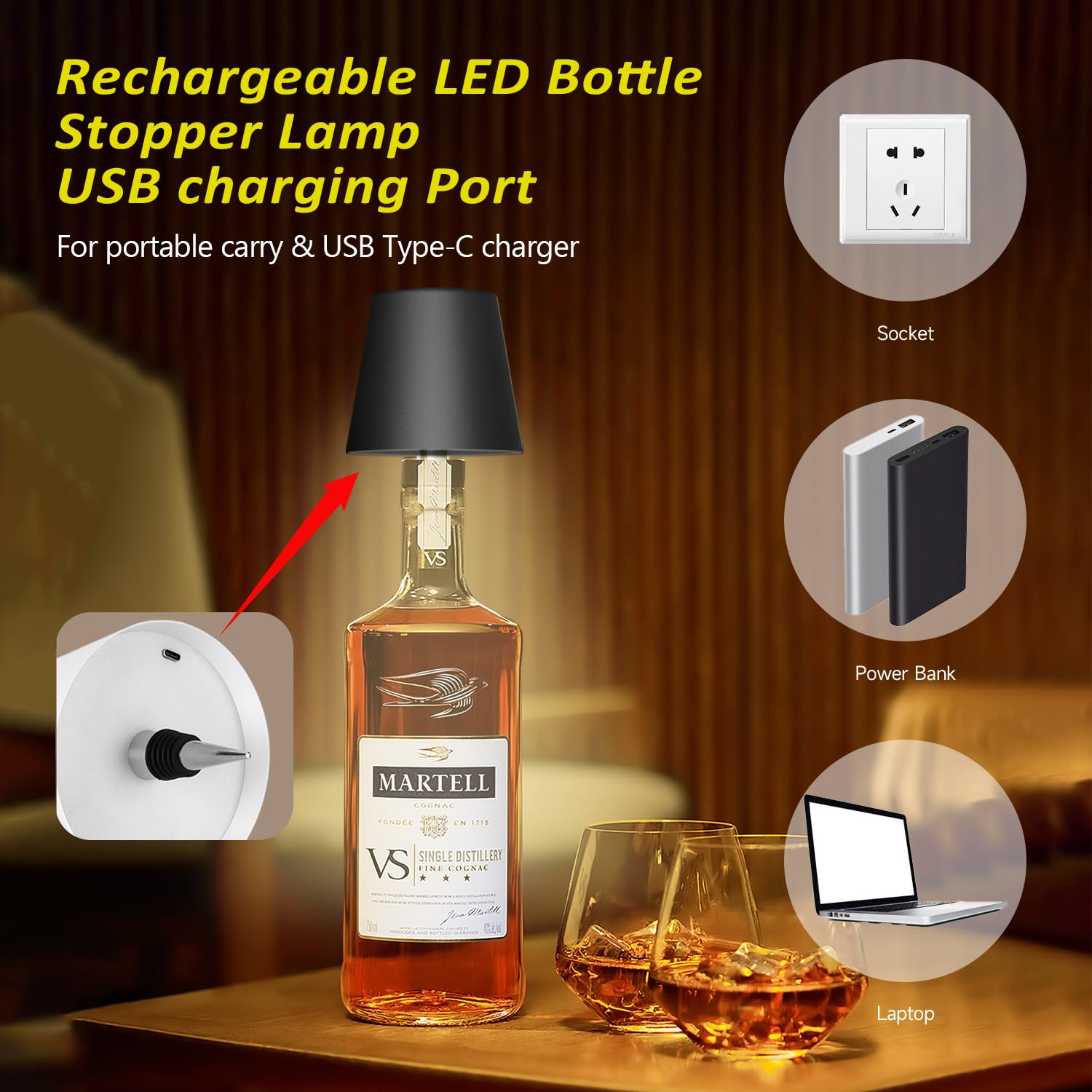 Hoide LED bottle light showcases warm-to-cool tones for mood and readability.
