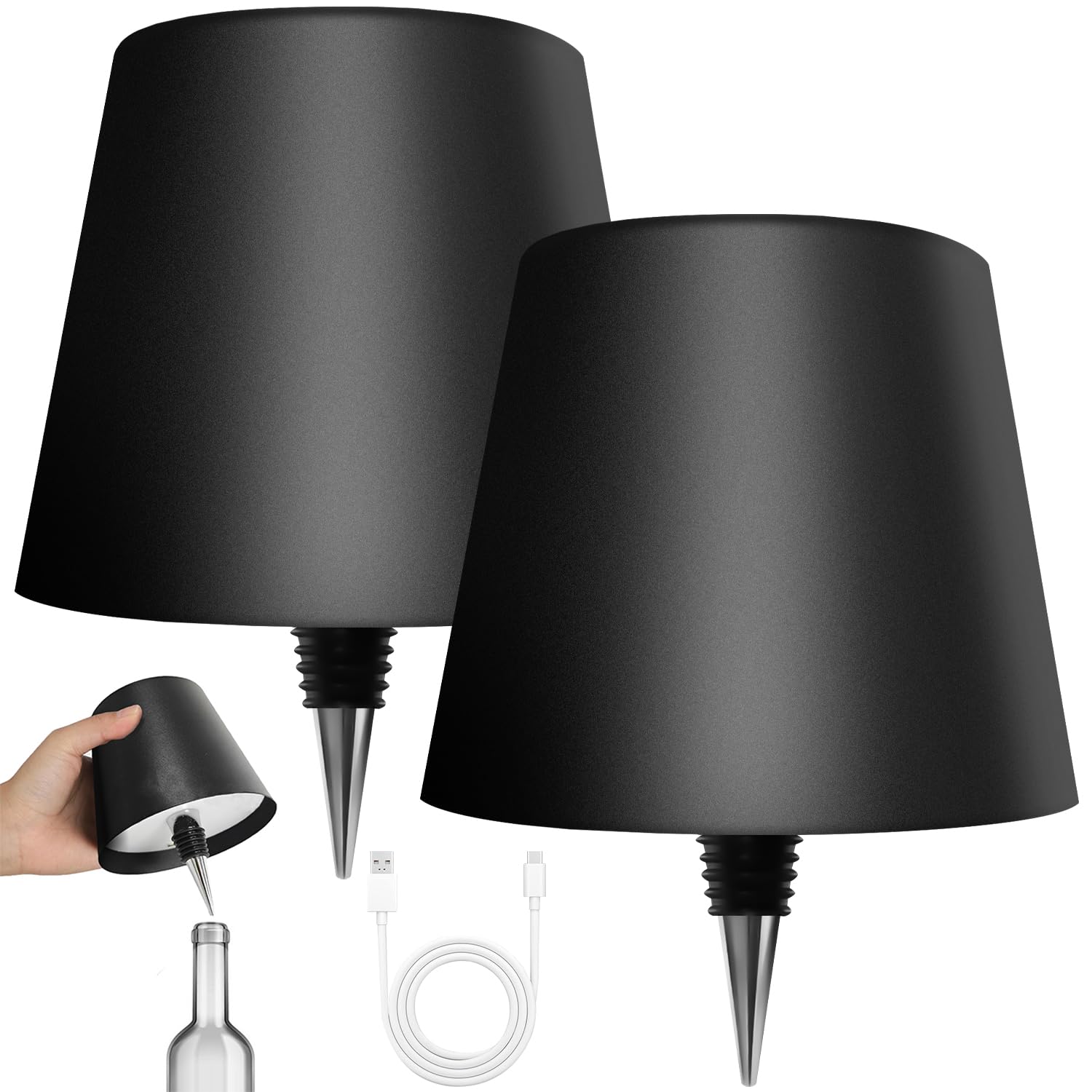 Hoide wireless bottle lamp front view lighting a wine bottle with soft warm glow