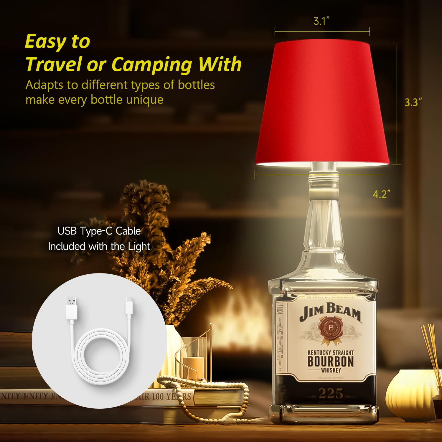 Hoide wireless bottle lamp 2400mAh battery powers long illumination sessions.
