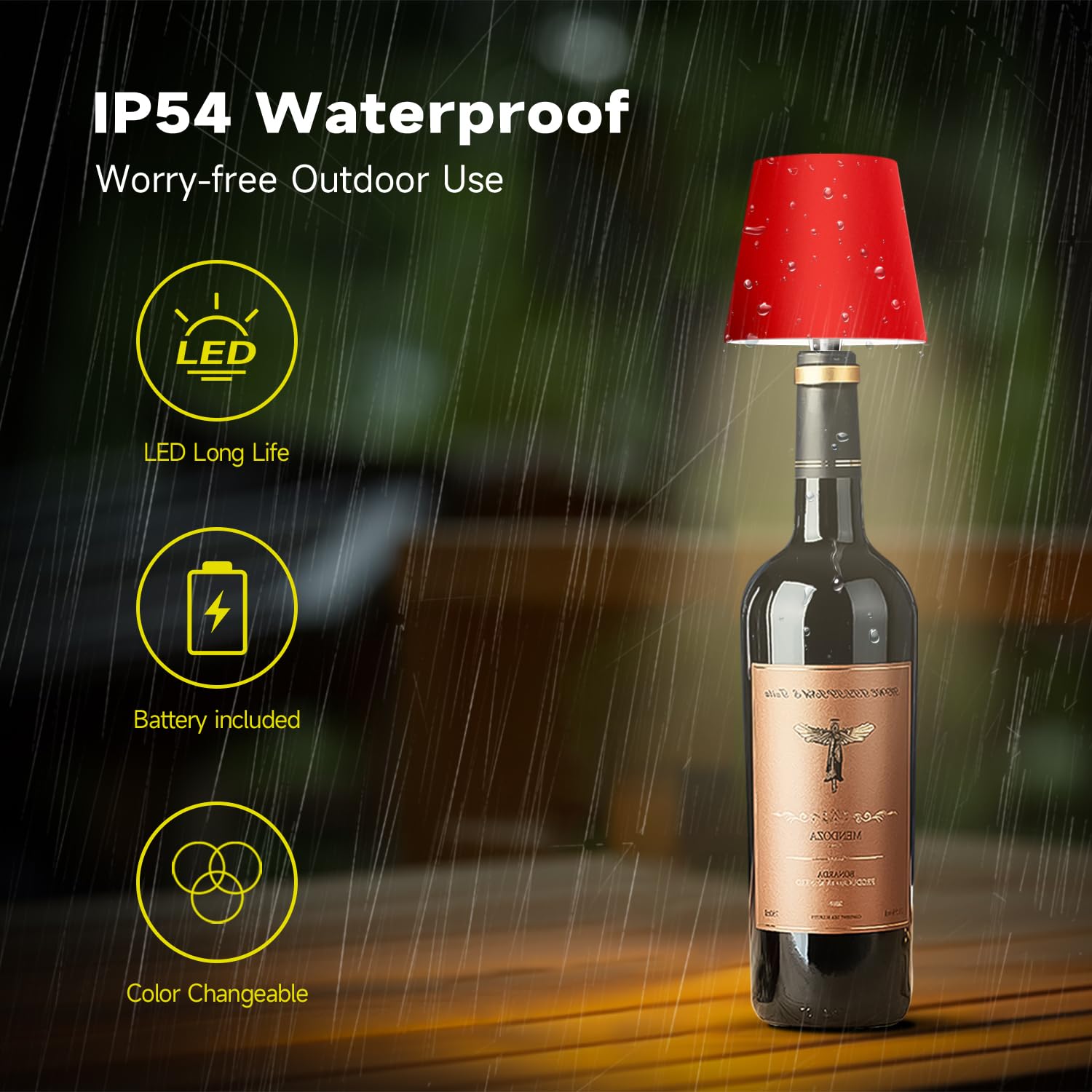 Hoide wireless bottle lamp three-tone light provides warm, natural, and cool options.