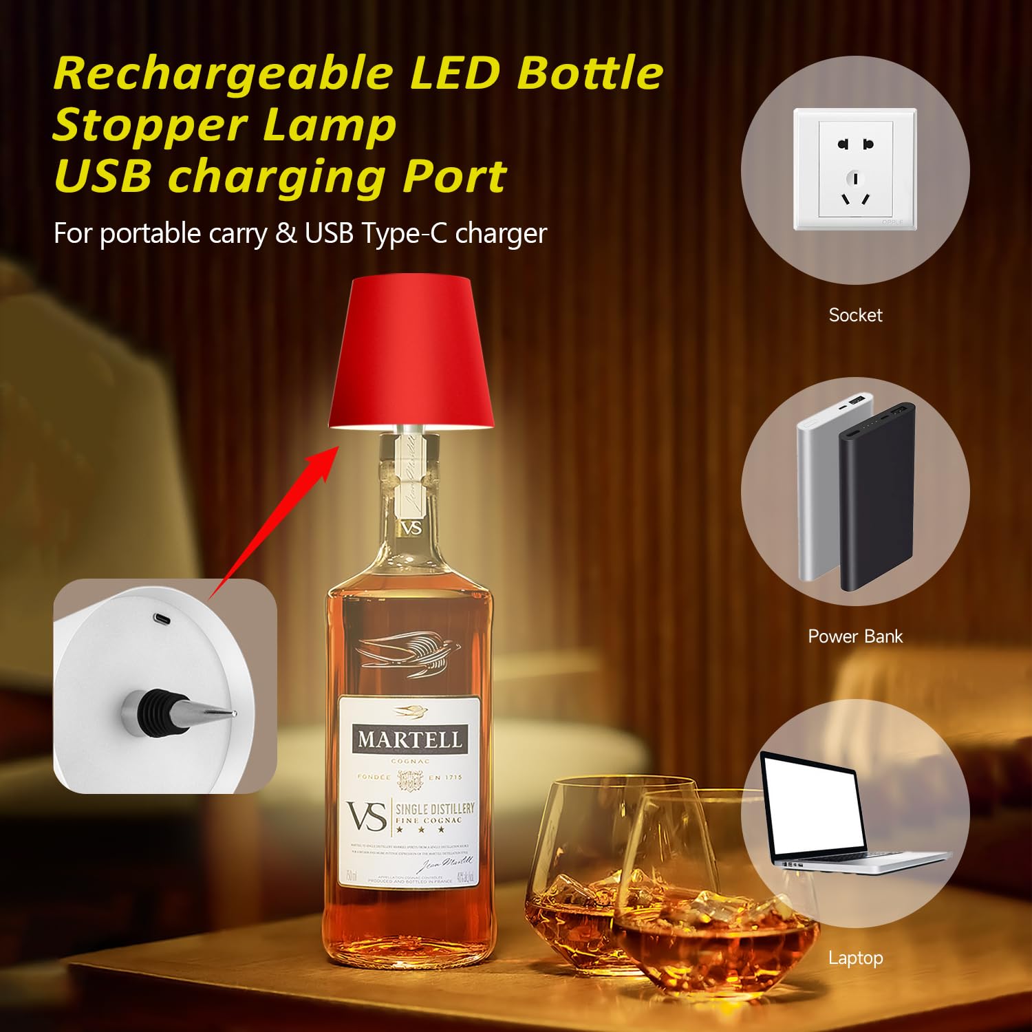 Hoide wireless bottle lamp touch-control enables easy lighting adjustments.
