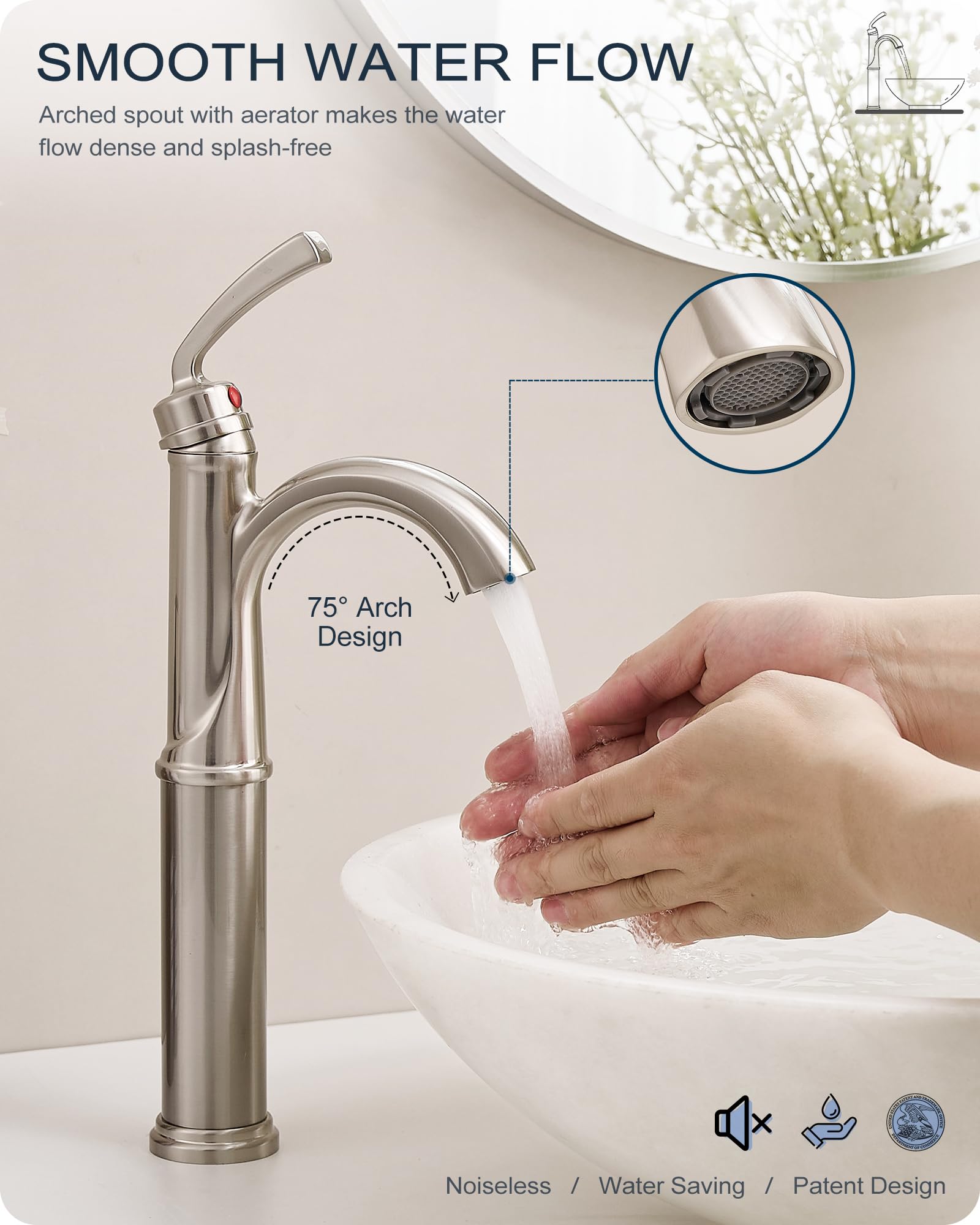 HOIGY brass vessel faucet 1 hole tall design fits above-counter sinks