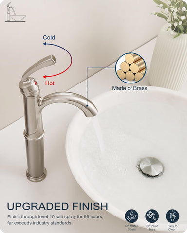 HOIGY brass vessel faucet with pop-up drain for clean setup