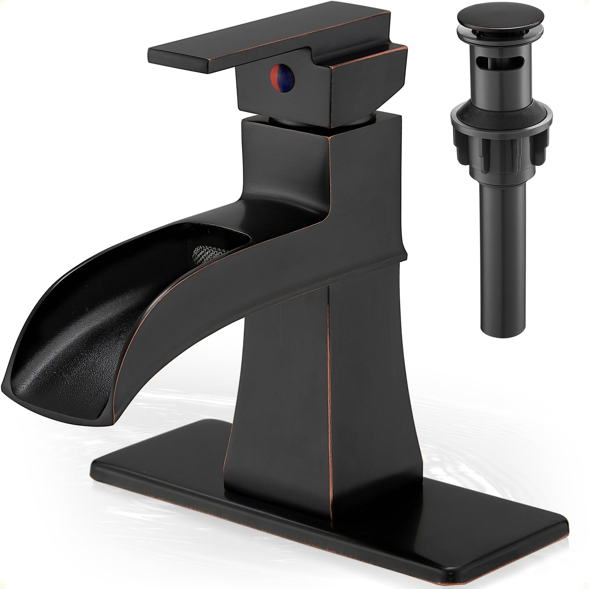 HOIGY brass waterfall faucet with wide spout delivers a graceful water flow.