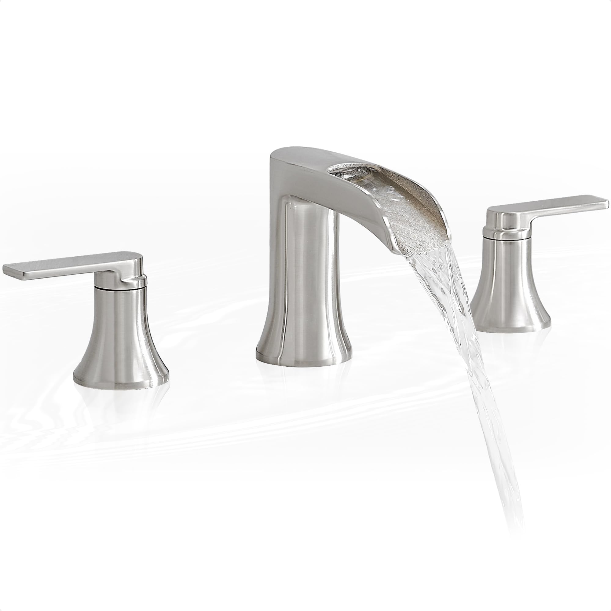 HOIGY brushed nickel tub faucet with waterfall spout enhances bath ambience.