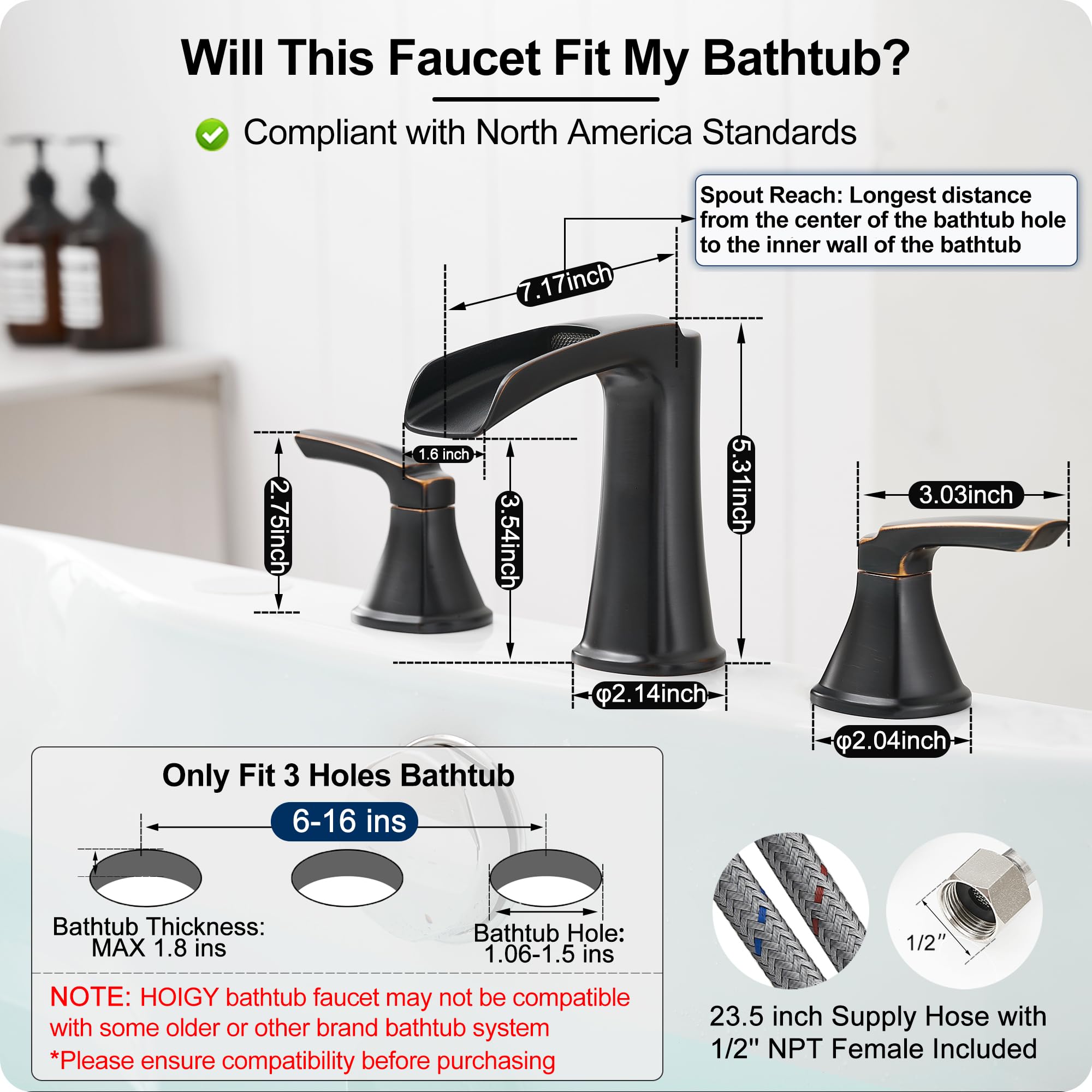 HOIGY high-flow spout fills tub quickly without splashing