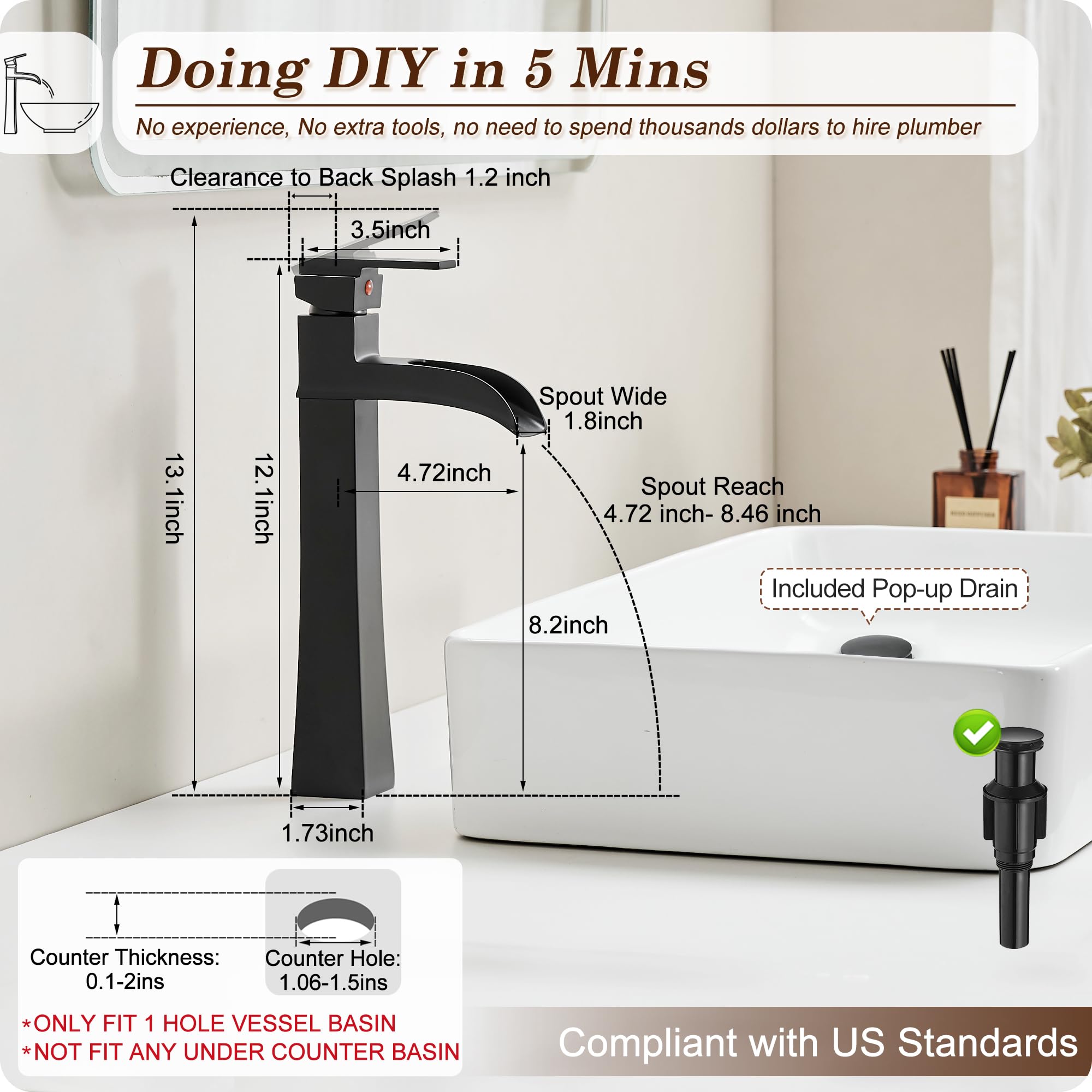HOIGY one-hole installation suits above-counter basins