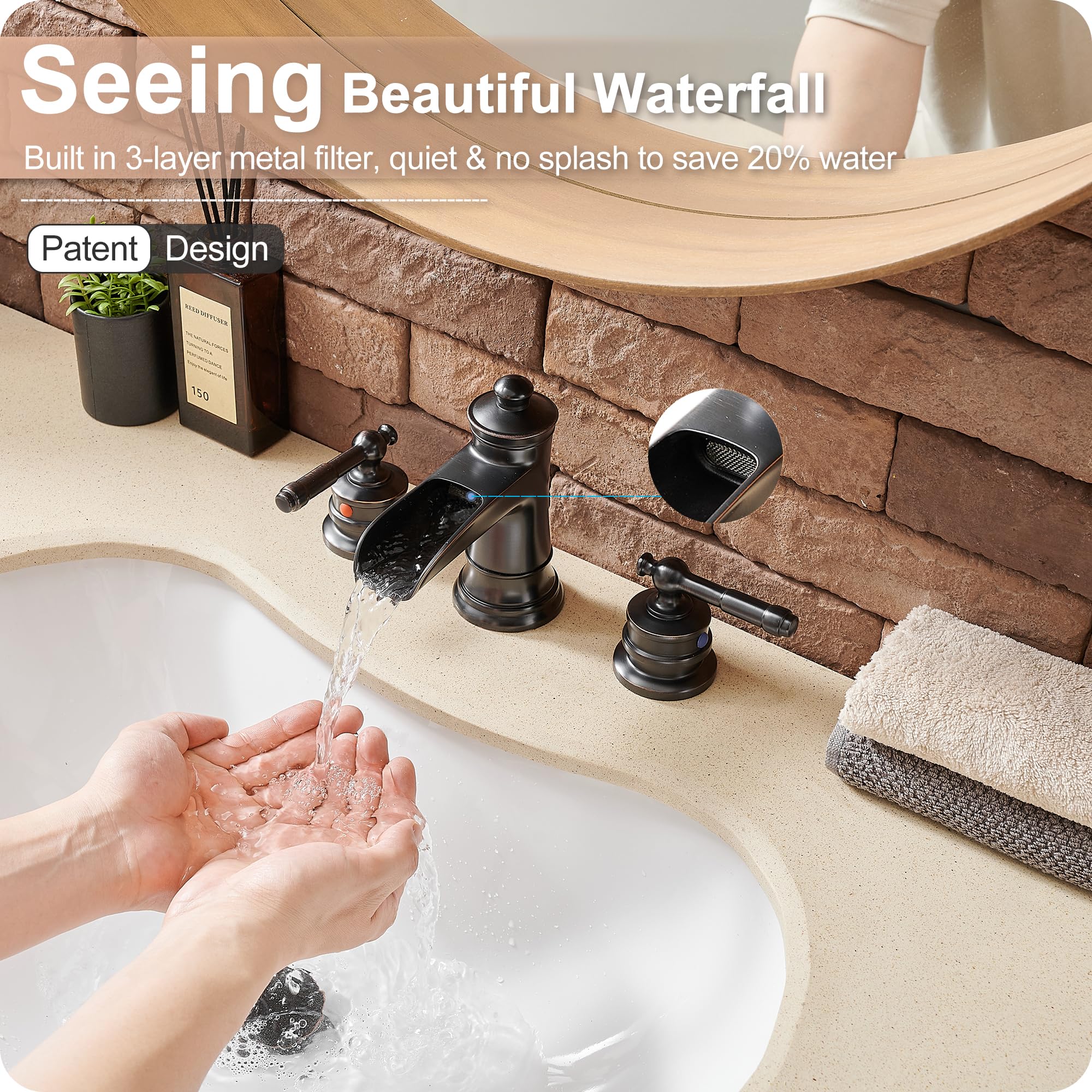 HOIGY three-hole faucet with double handles for precise temperature control