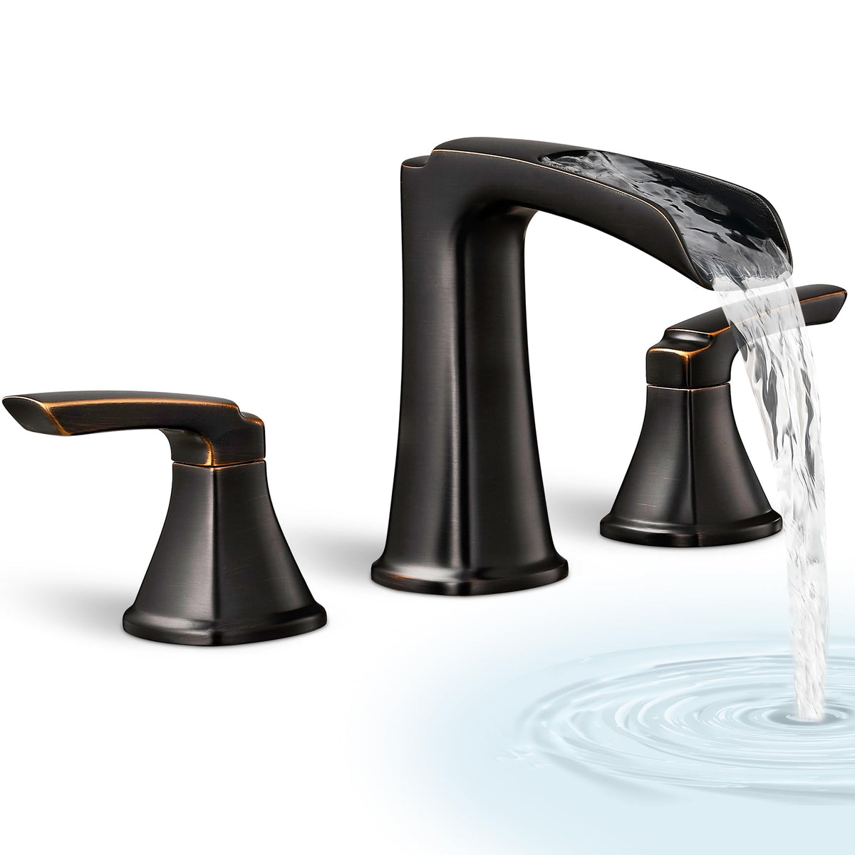 HOIGY waterfall spout in action showing spa-like flow and design appeal