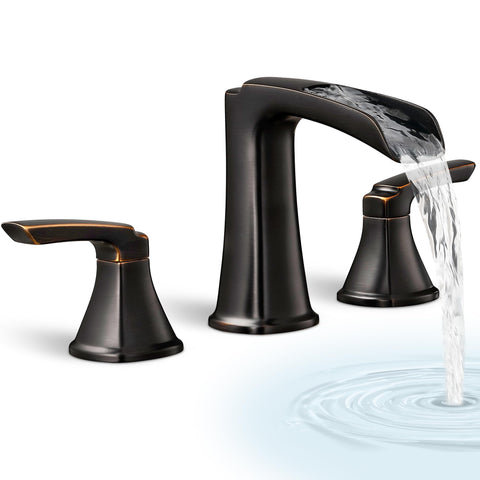 HOIGY waterfall spout in action showing spa-like flow and design appeal
