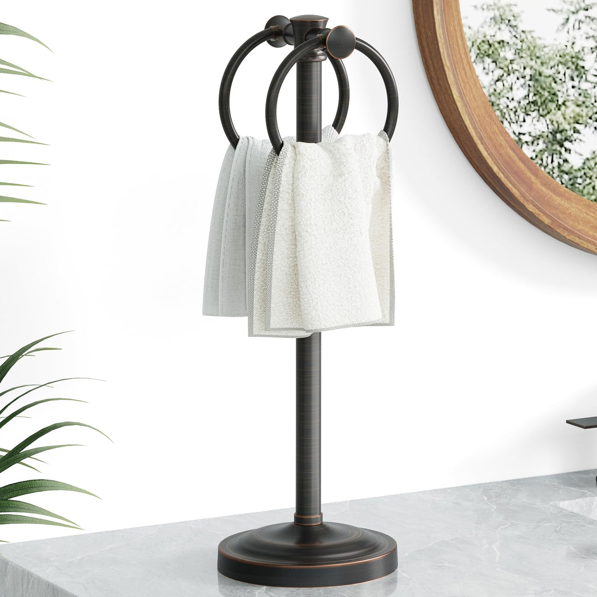 Hoimpro 17-inch oil rubbed bronze towel rack stand for bathroom organization
