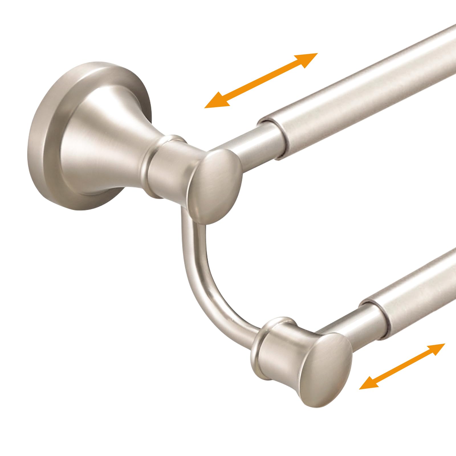 Hoimpro adjustable towel bar in brushed nickel offers space saving for small bathrooms.