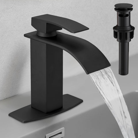 Hoimpro Black Waterfall faucet spout for smooth, elegant daily handwashing.