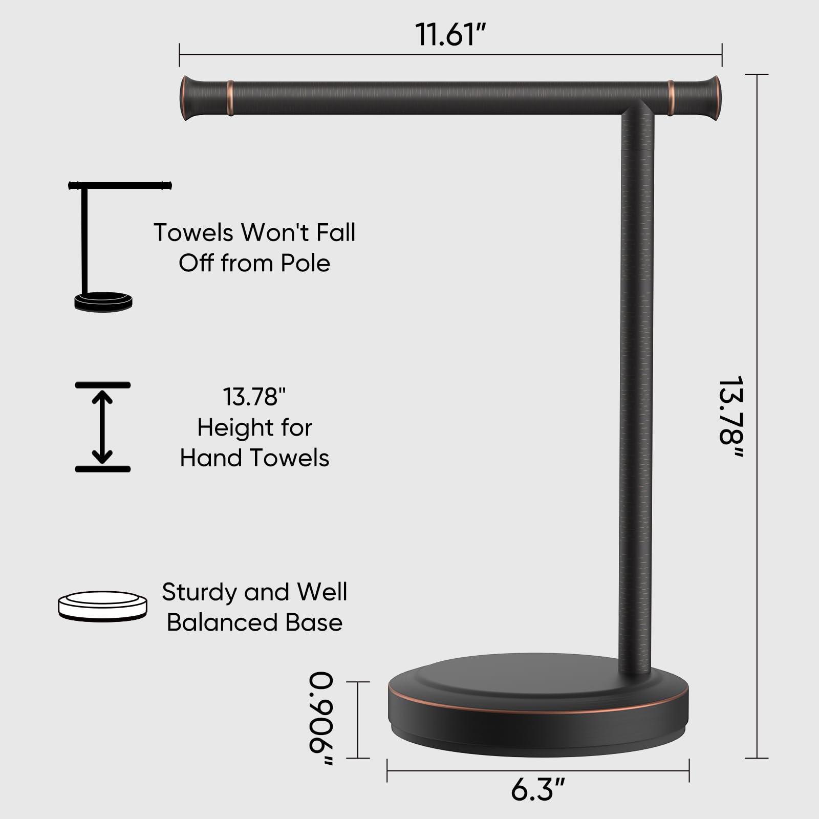 Hoimpro compact base supports two towels without tipping or wobble.