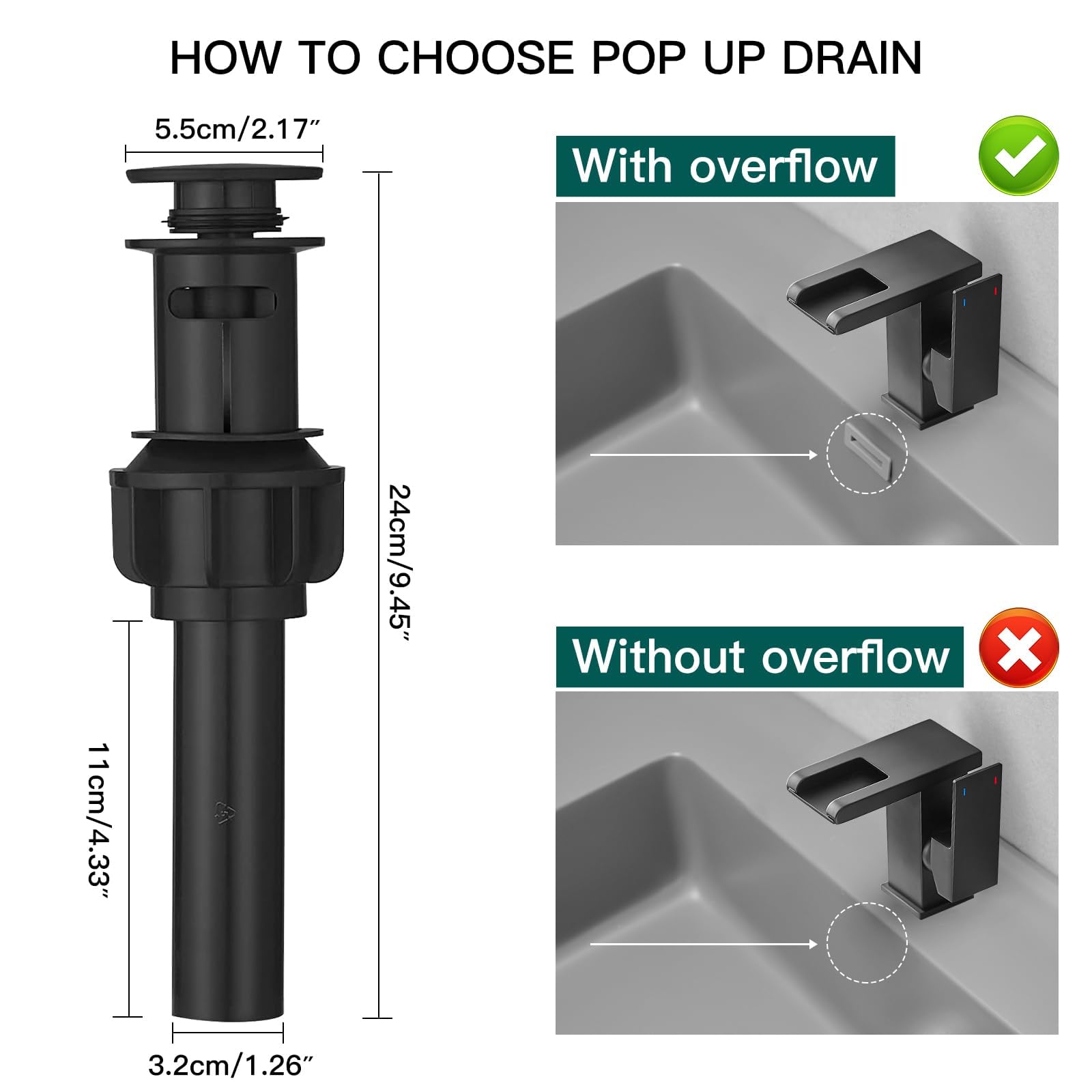 Hoimpro pop-up drain and deck plate included for quick installation