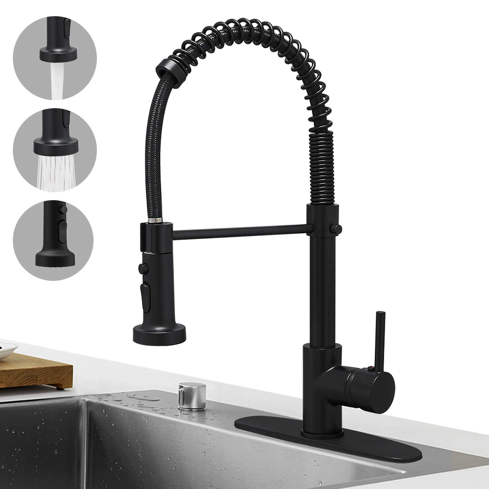Hoimpro matte black faucet close-up with easy-clean finish for busy kitchens.
