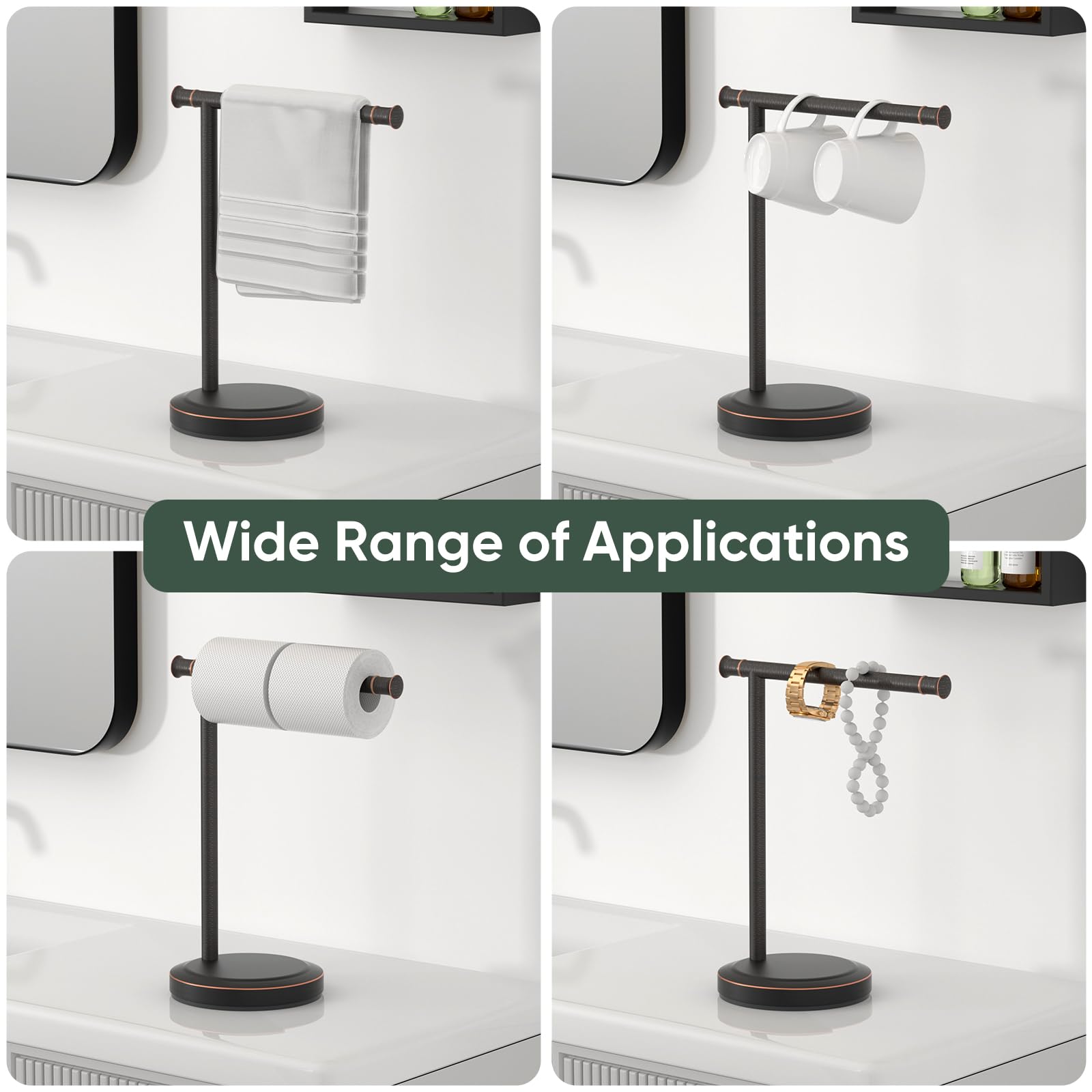 Hoimpro modern T-shape towel rack adds style and organization to any room.