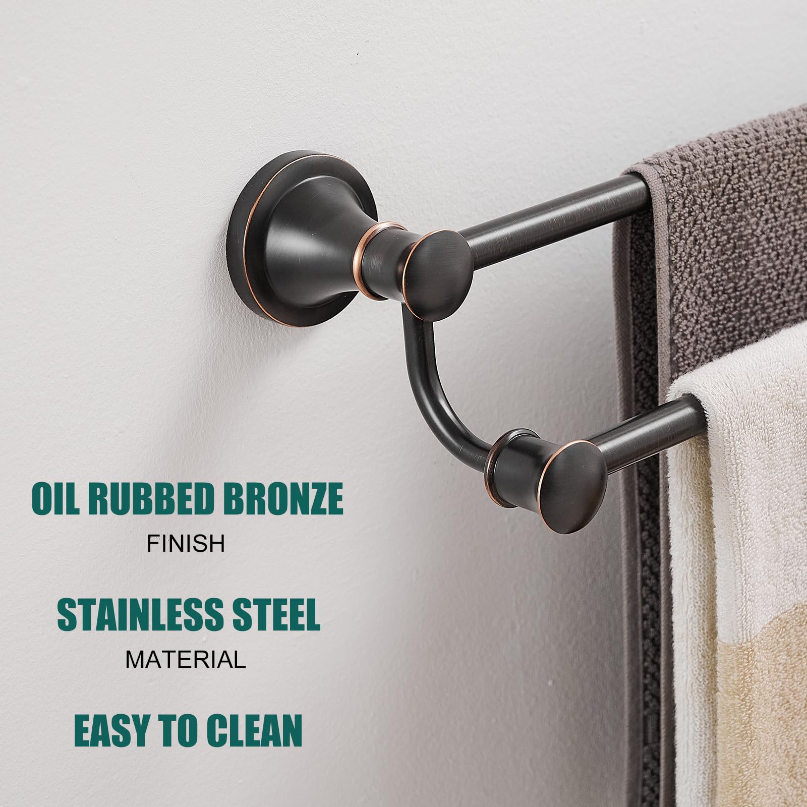 Hoimpro stainless steel towel bar in oil rubbed bronze resists scratches.