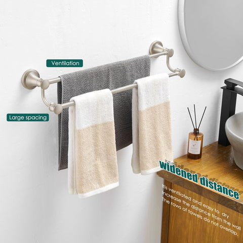 Hoimpro stainless steel towel bar with staggered poles promotes quick towel drying.
