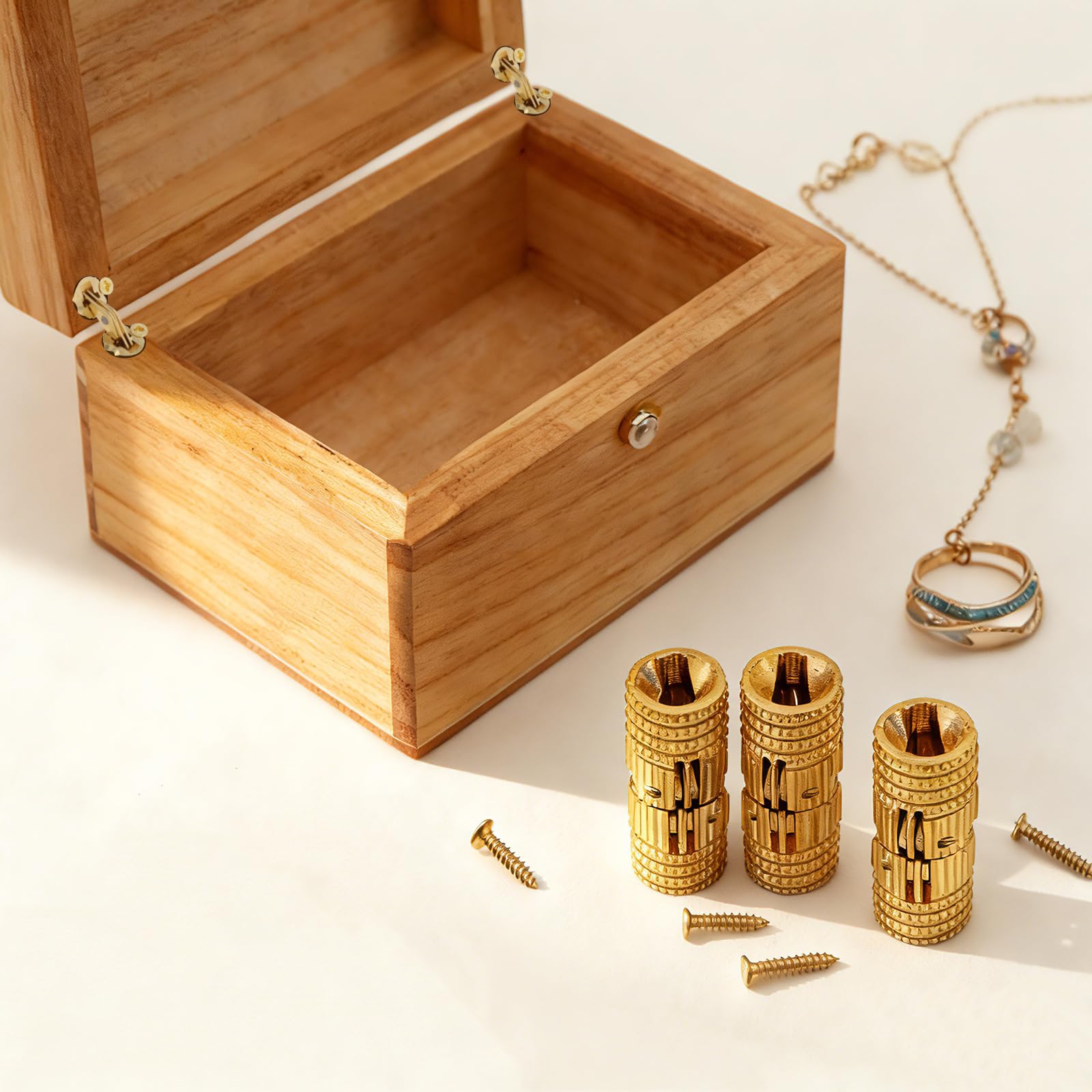 HOJLKLD brass barrel hinges polished finish highlight rust resistance and a sleek look.